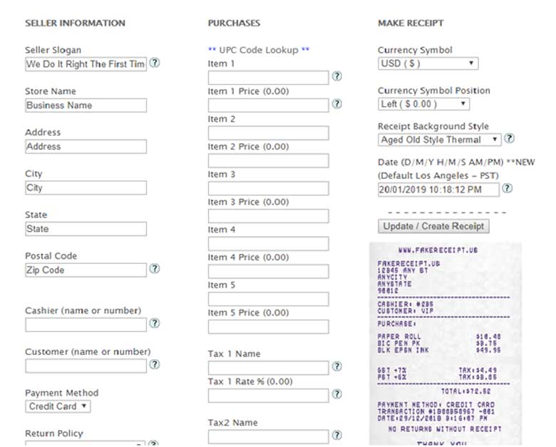 custom receipt maker