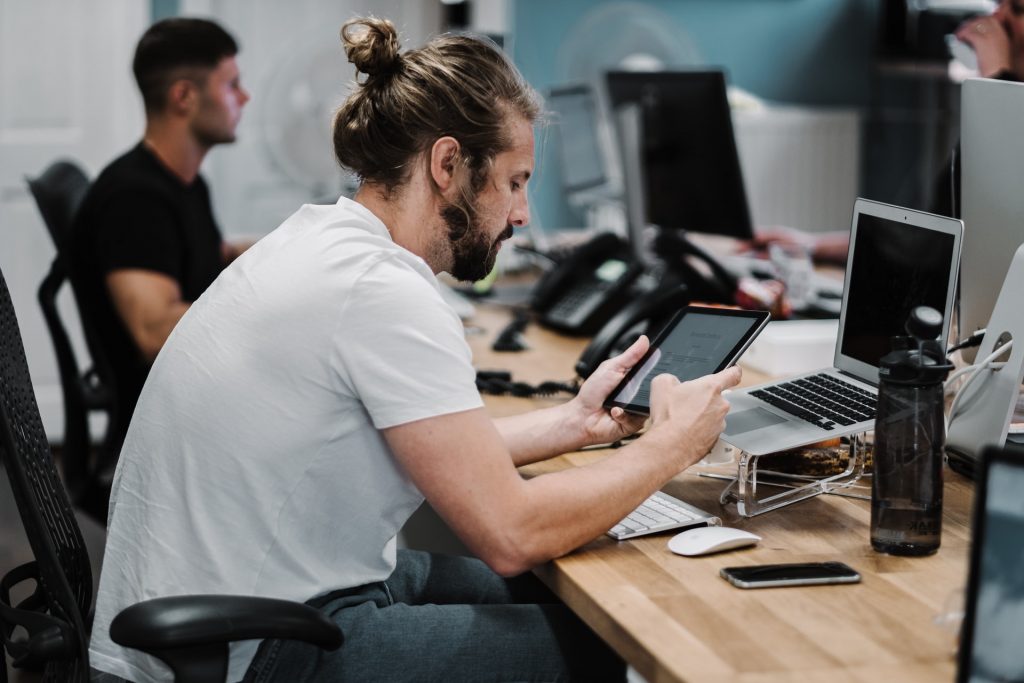 Man working on tablet