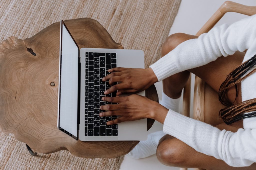 female using laptop