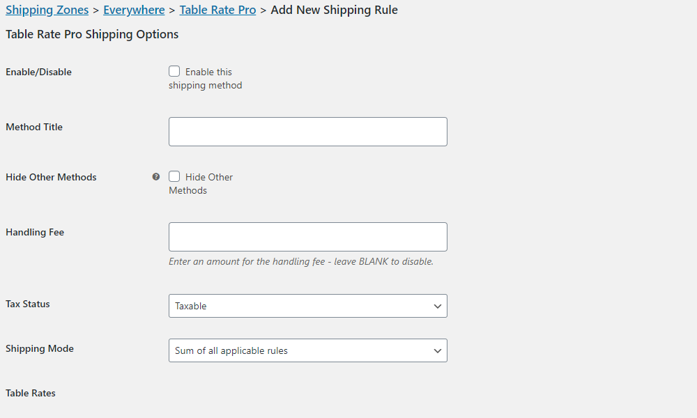 Shipping zones