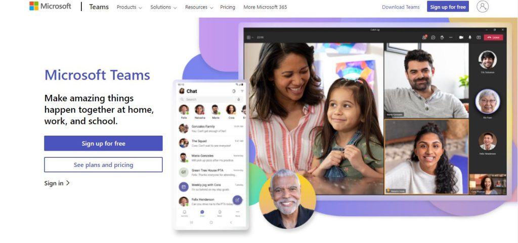 Microsoft Teams landing page