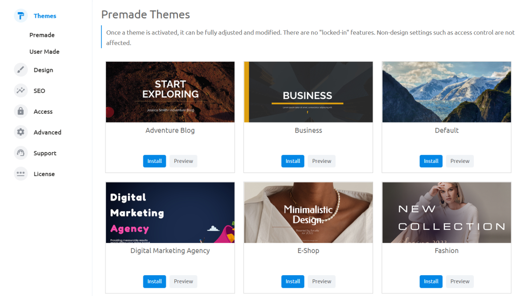 Premade themes