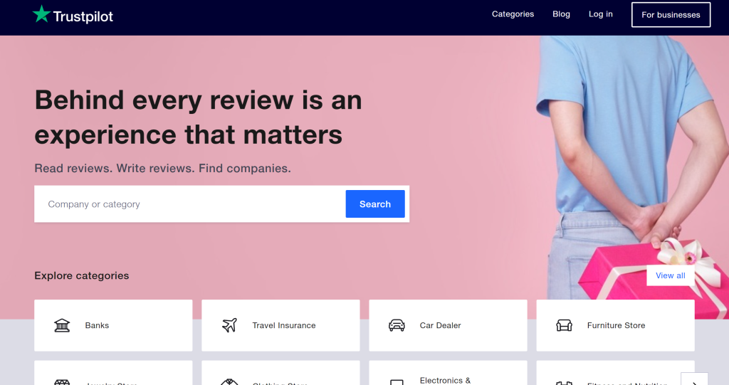 Trustpilot landing page