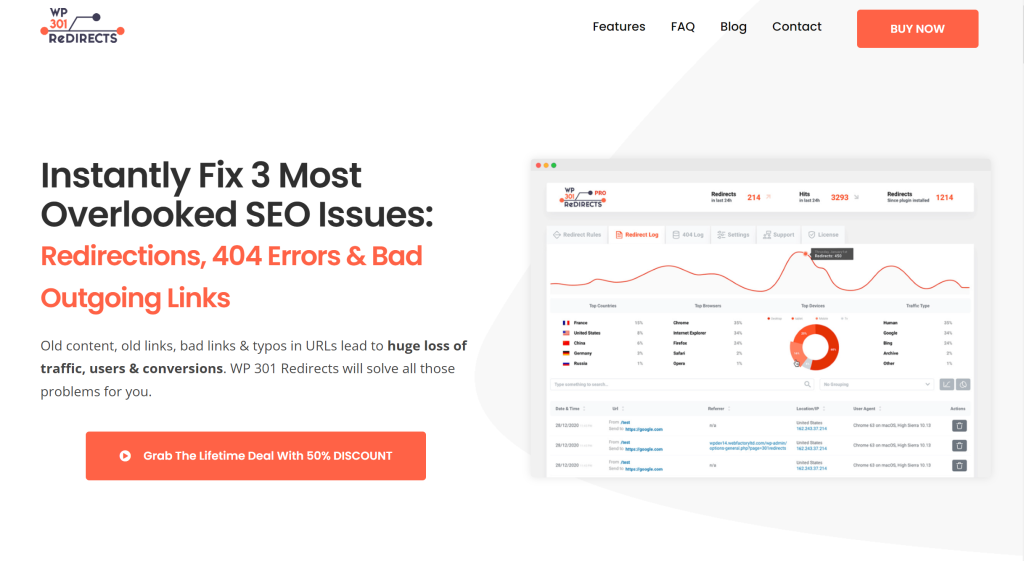 WP 301 Redirects landing page