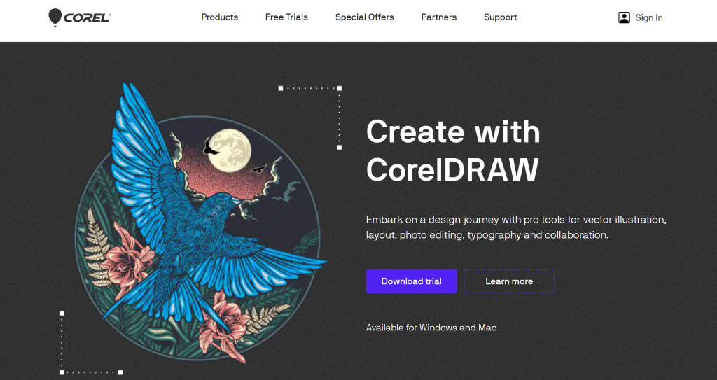 Corel landing page